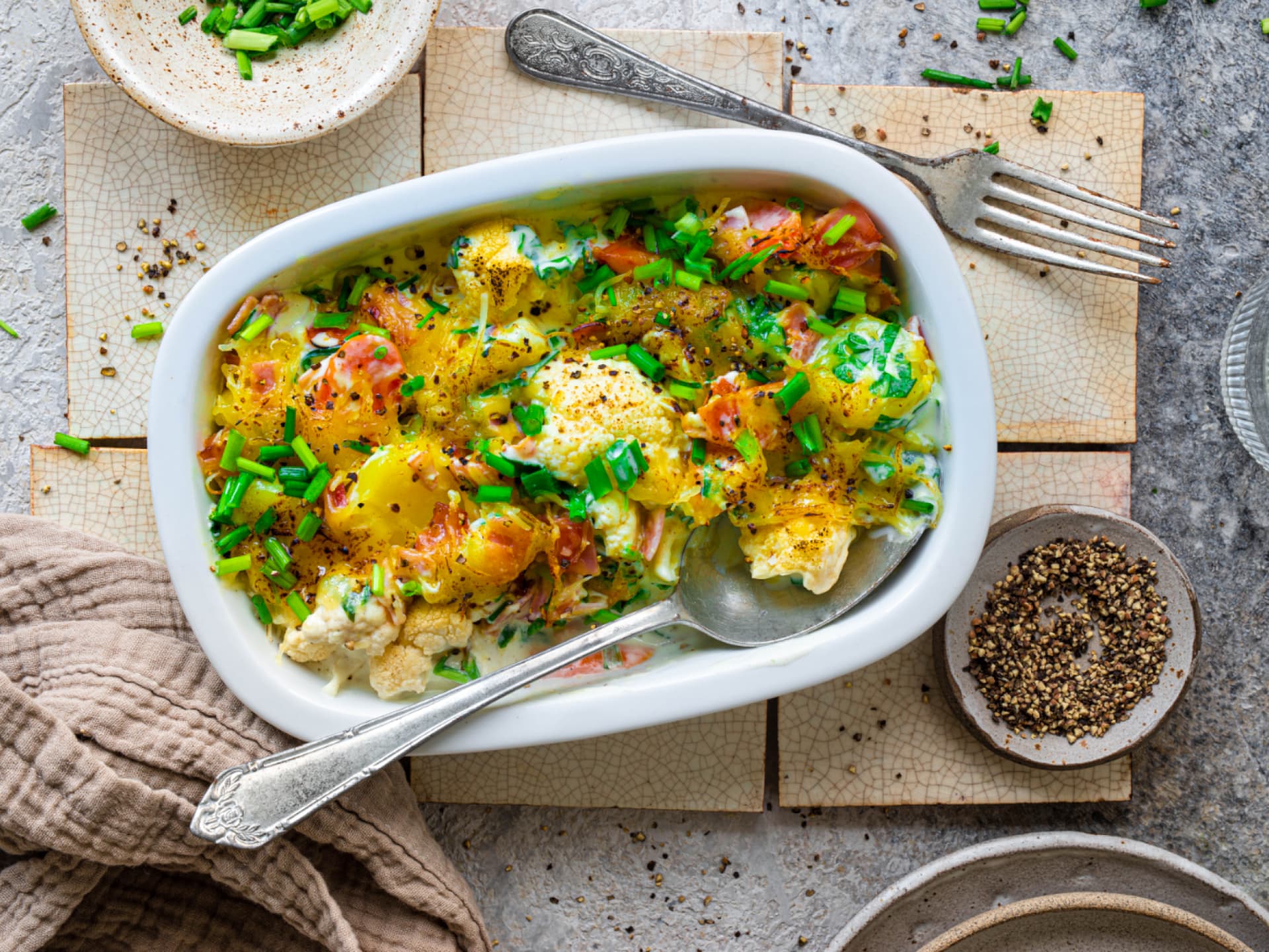 Rezept unter 500 kcal für einen Blumenkohl-Auflauf
