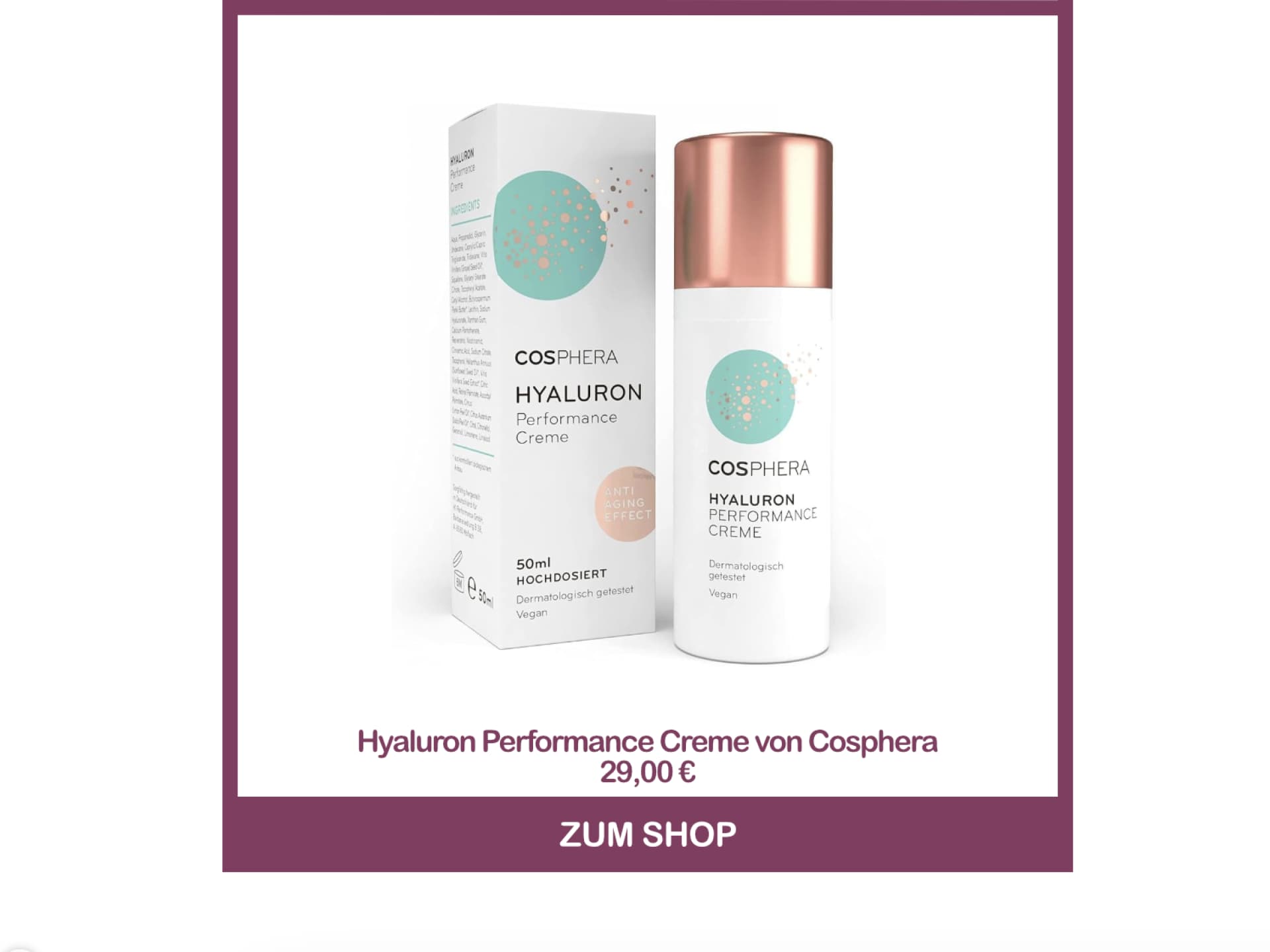 Zornesfalte wegbekommen mit Hyaluron Performance Creme von Cosphera