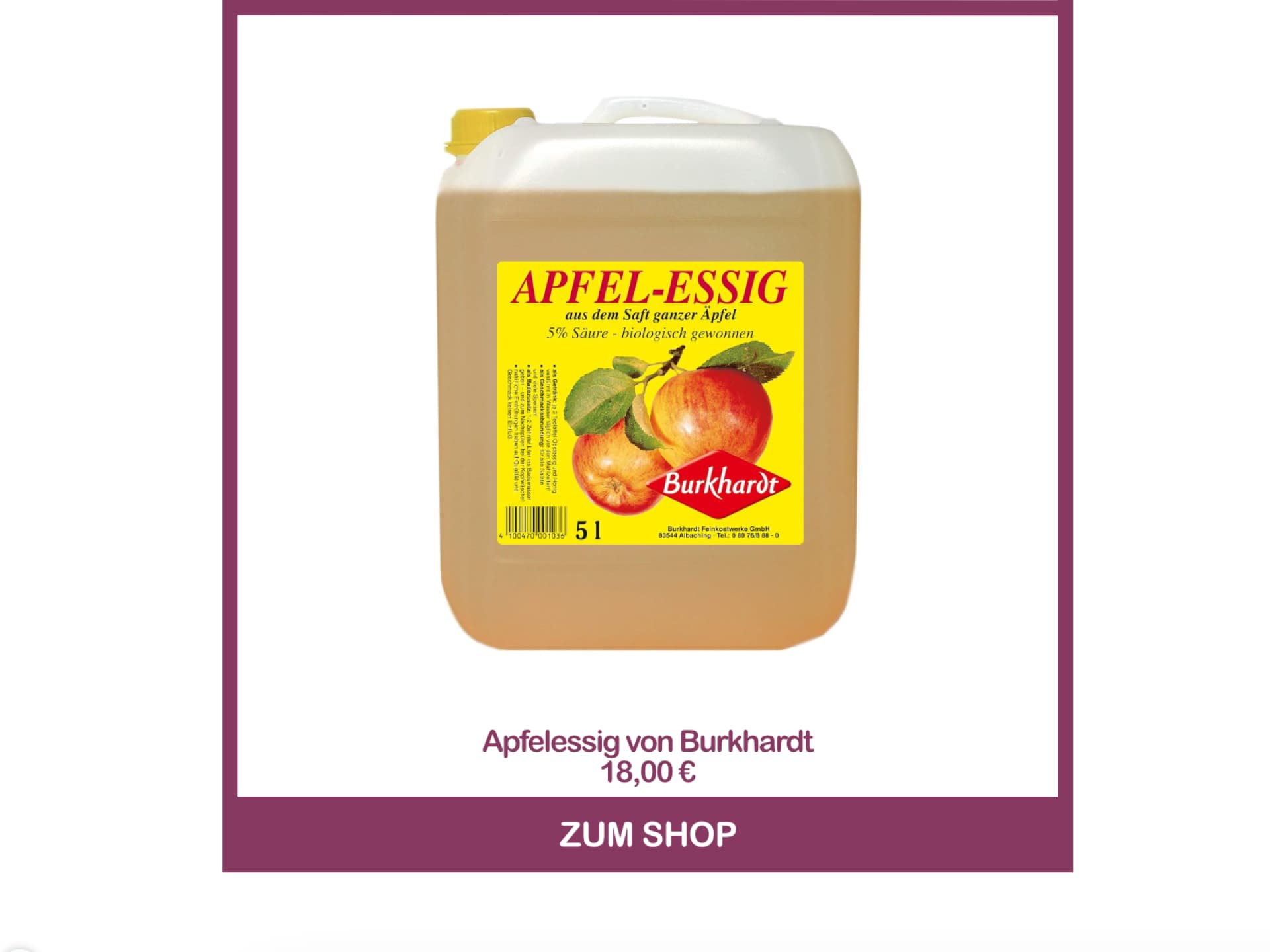 Apfelessig zum Putzen von Burkhardt
