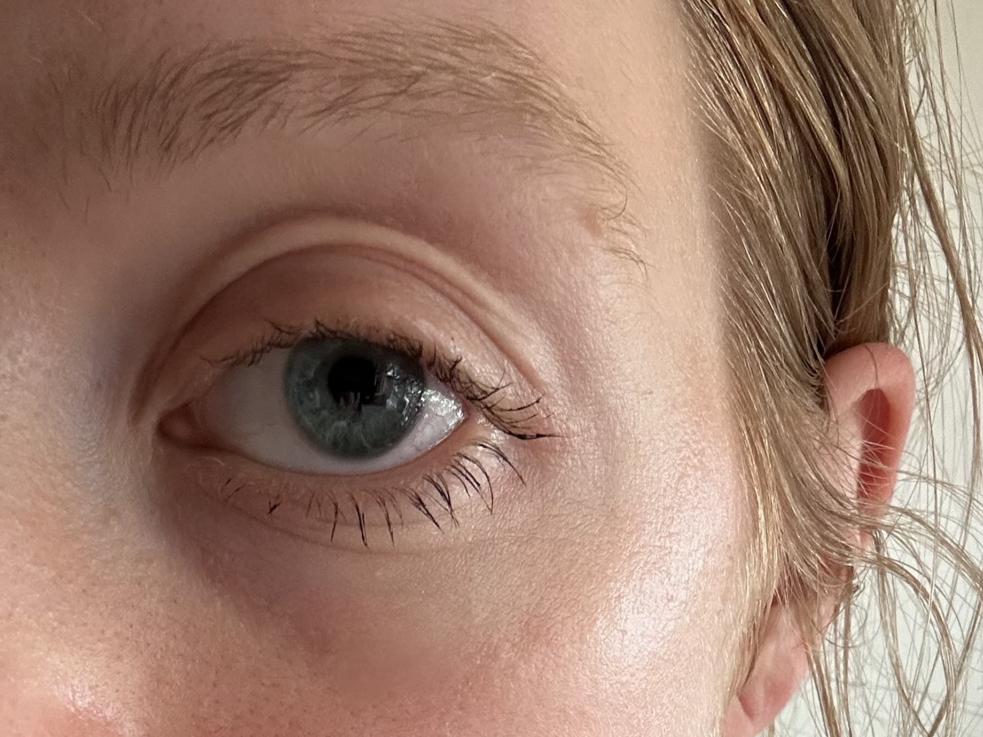 Die Wimpern nach einmaligem Tuschen mit der Wint Mascara von UND GRETEL