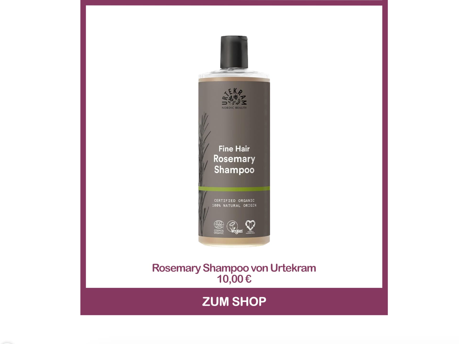 Bestes Naturkosmetik-Shampoo gegen Haarausfall: Rosemary Shampoo von Urtekram