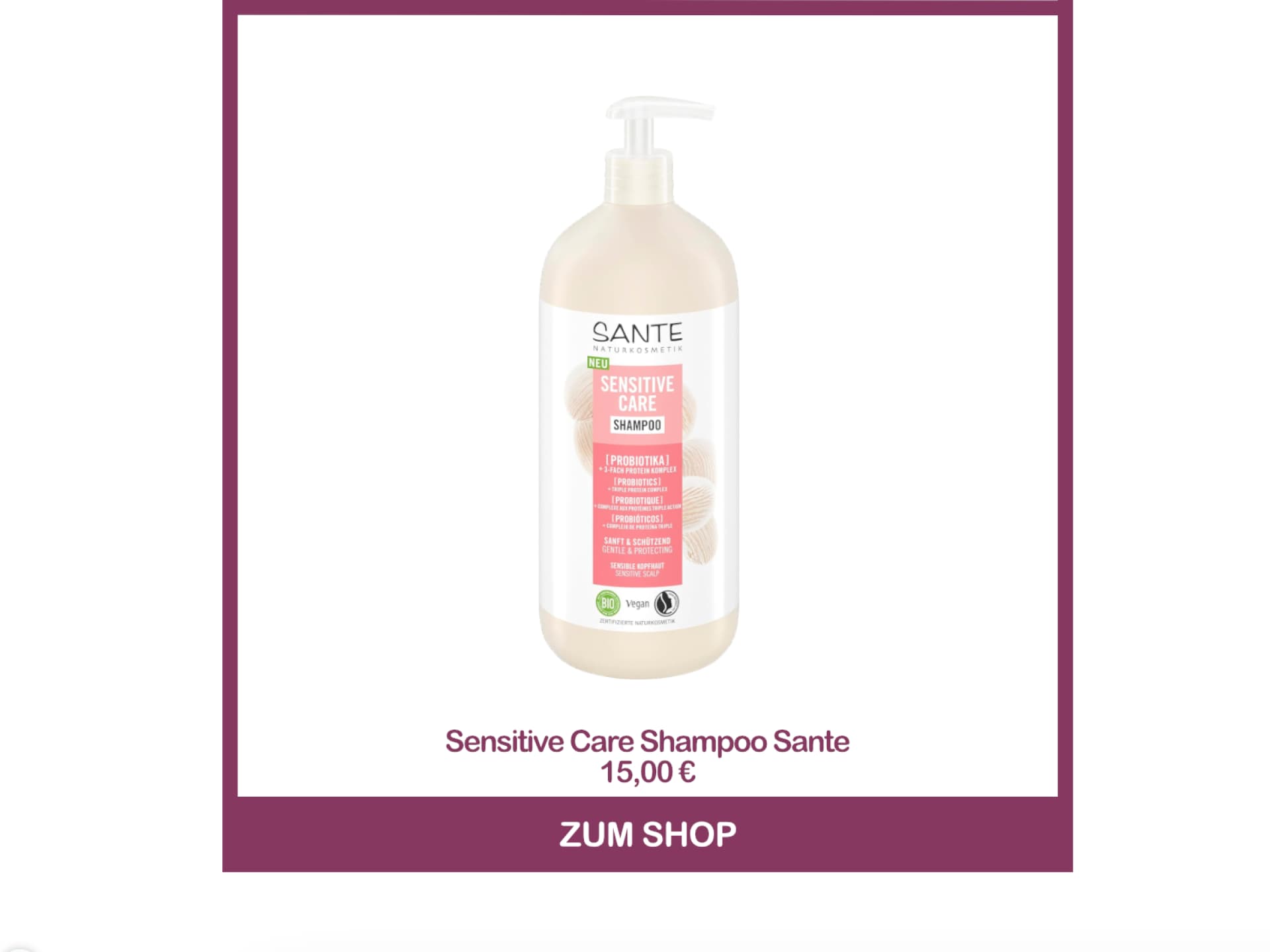 Bestes Naturkosmetik-Shampoo für empfindliche Kopfhaut - Sensitive Care Shampoo von Sante