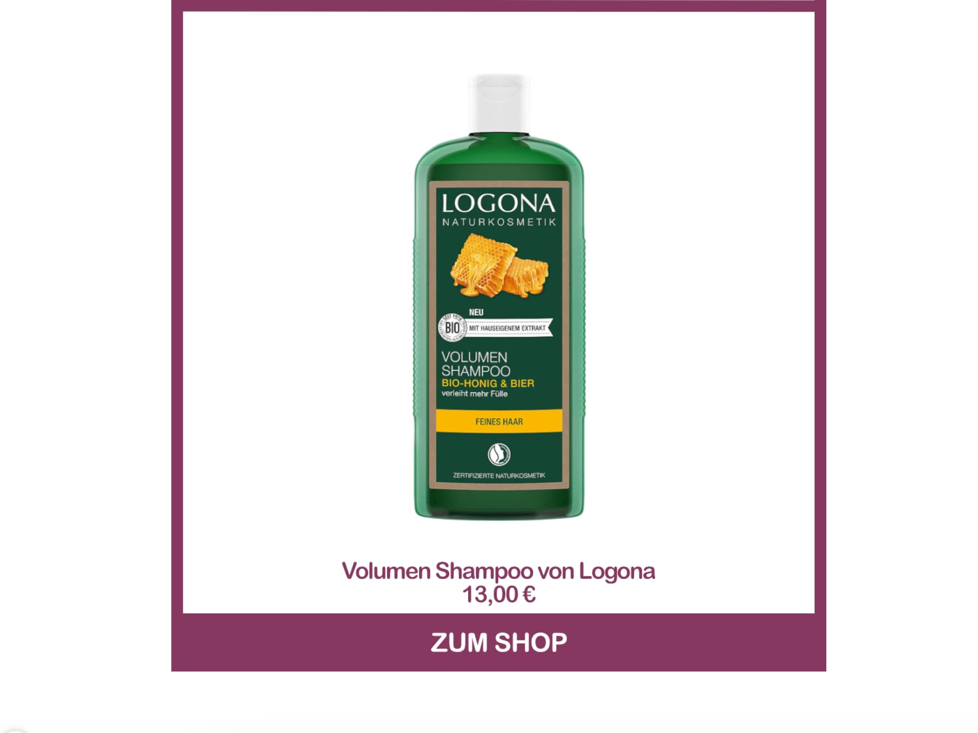Bestes Naturkosmetik-Shampoo für feines Haar - Volumen-Shampoo Bio-Honig & Bier von Logona