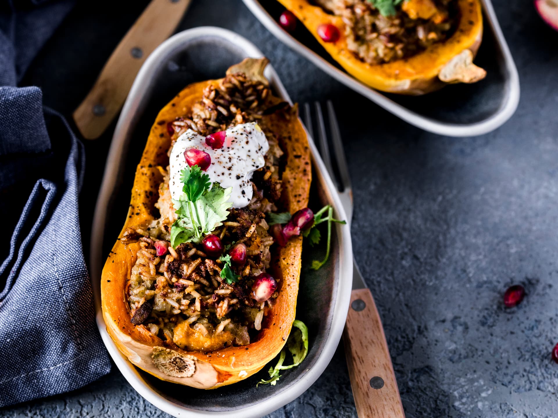 Gefüllter Butternut-Kürbis 