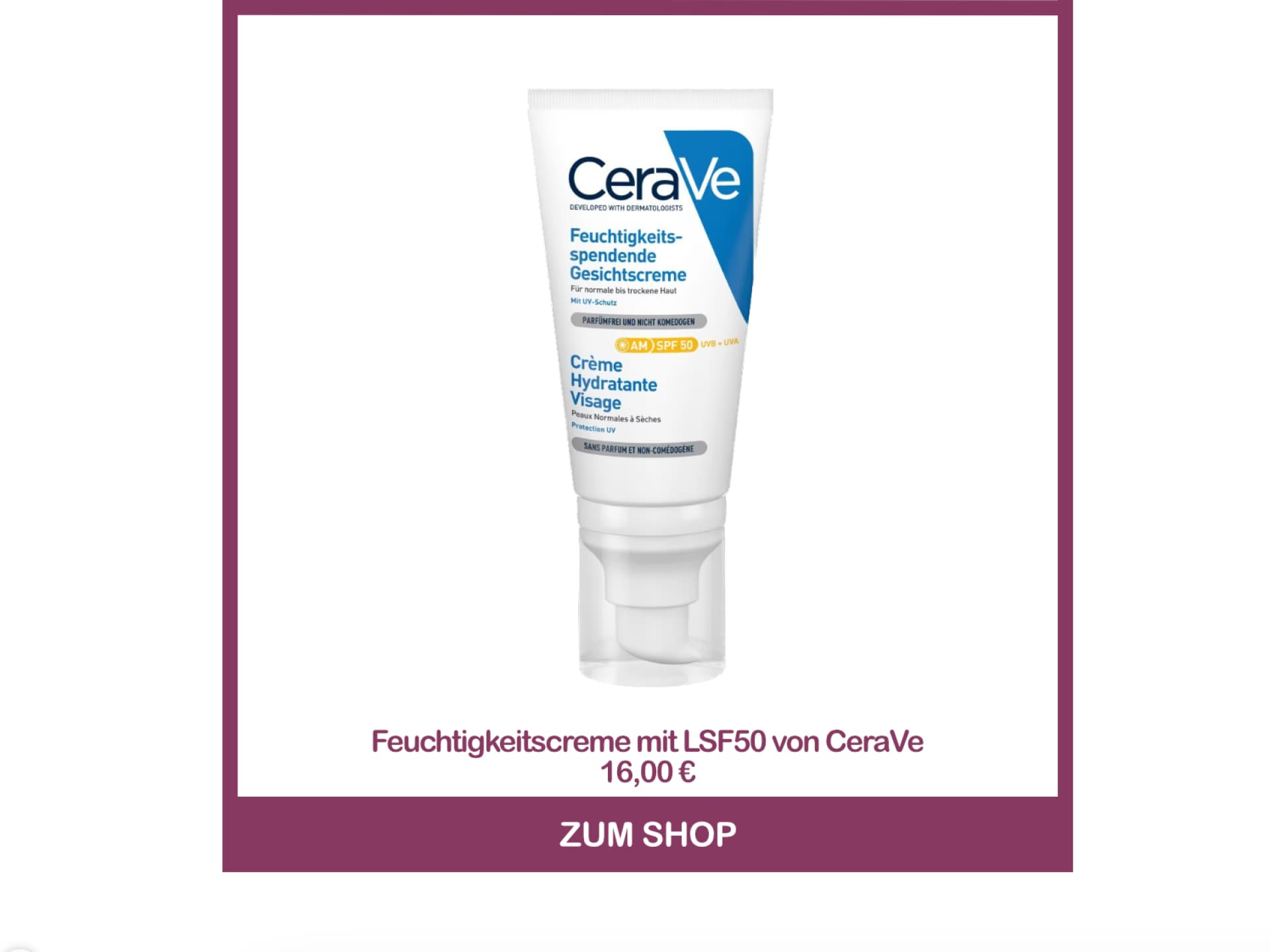Beste Feuchtigkeitscreme Apotheke - Feuchtigkeitsspendende Gesichtscreme mit LSF50 CeraVe