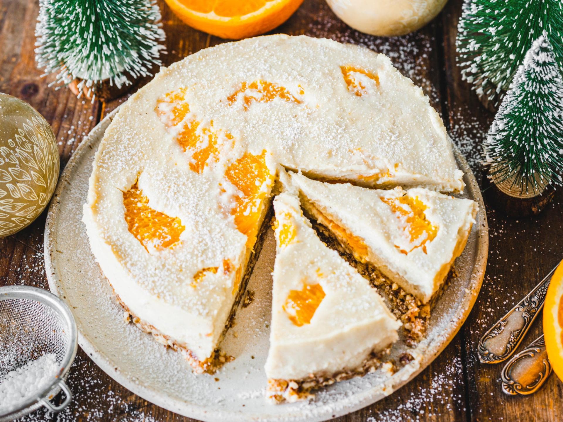Veganer Käsekuchen mit Orangen 