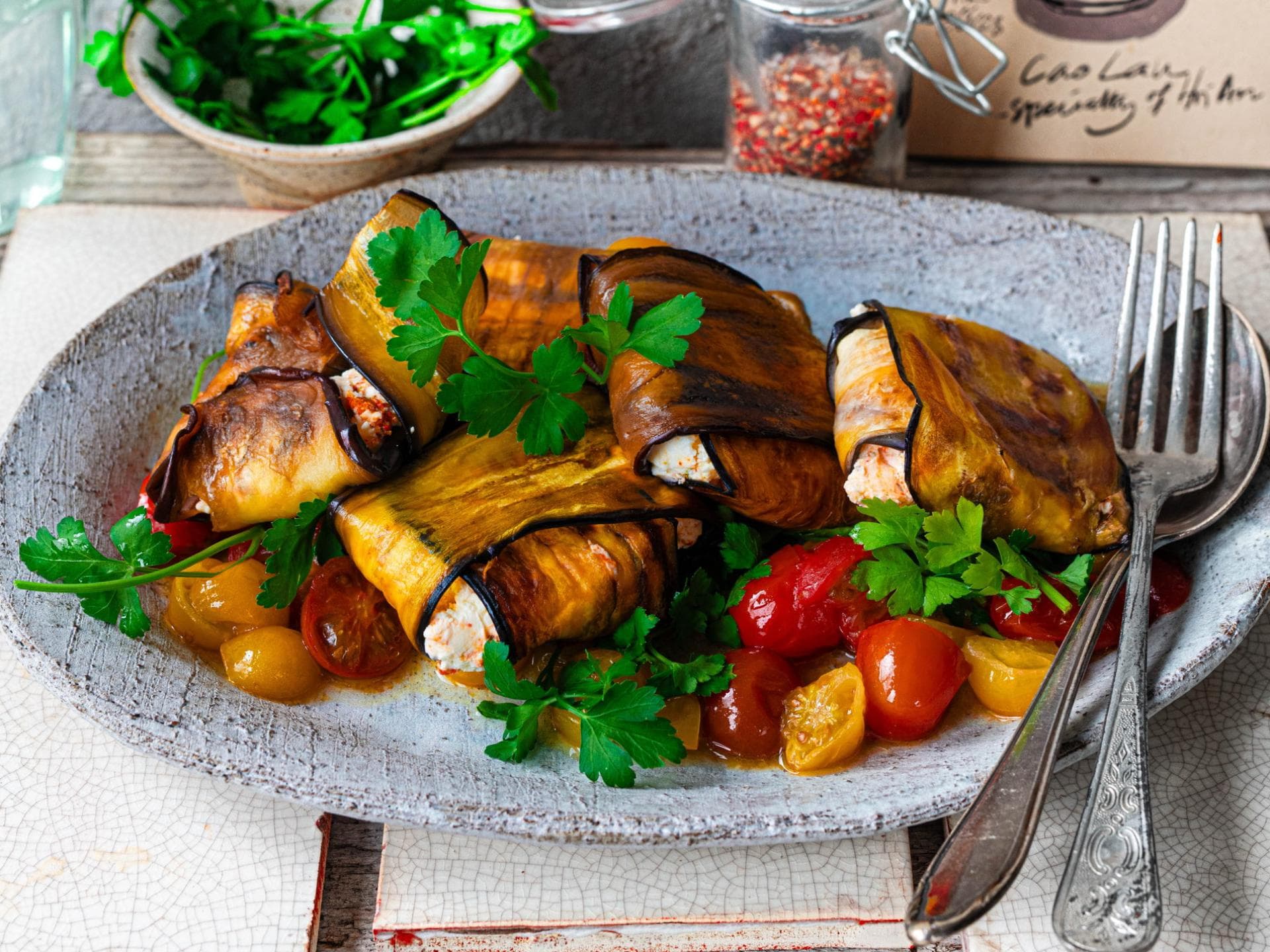 Gefüllte Aubergine mit Feta 