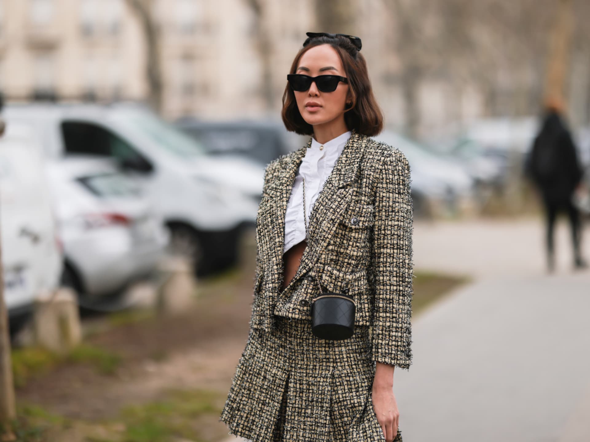 Chriselle Lim trägt eine angesagte Bouclé-Jacke Jacken-Trends 2025 - Chriselle Lim in Bouclé-Jacke