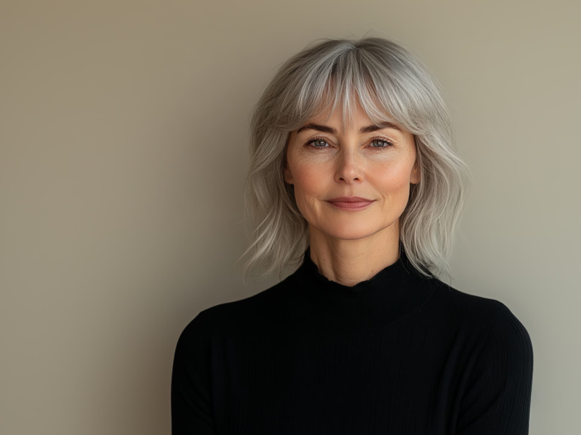 Kurzhaarfrisuren ab 60 - Frau mit Pony-Frisur