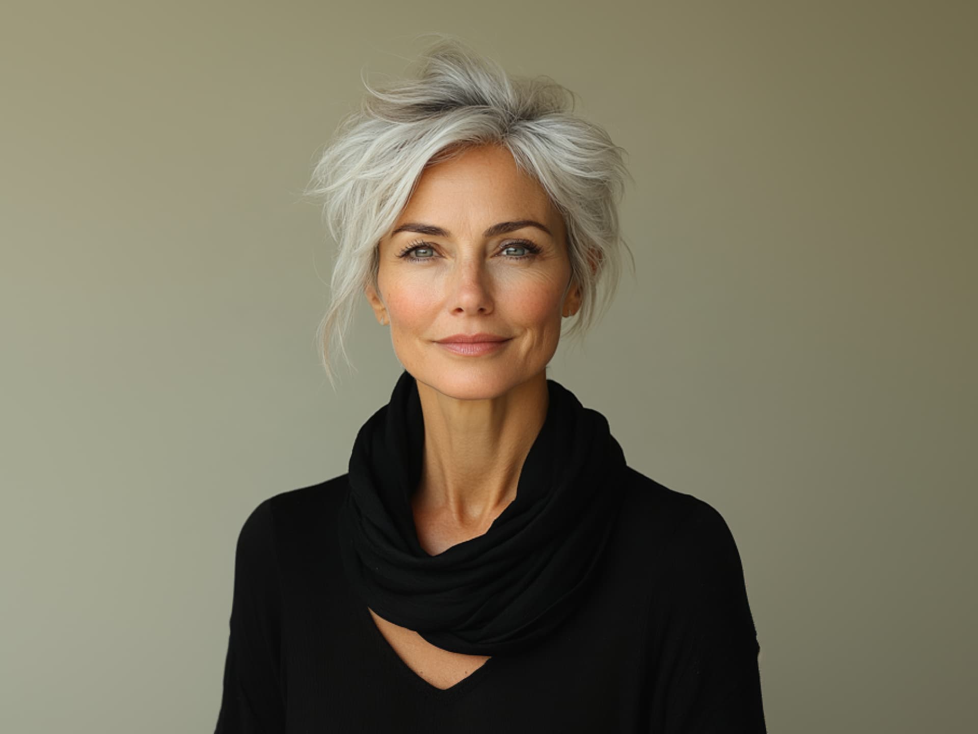 Kurzhaarfrisuren ab 60 - Frau mit Undercut mit Pony
