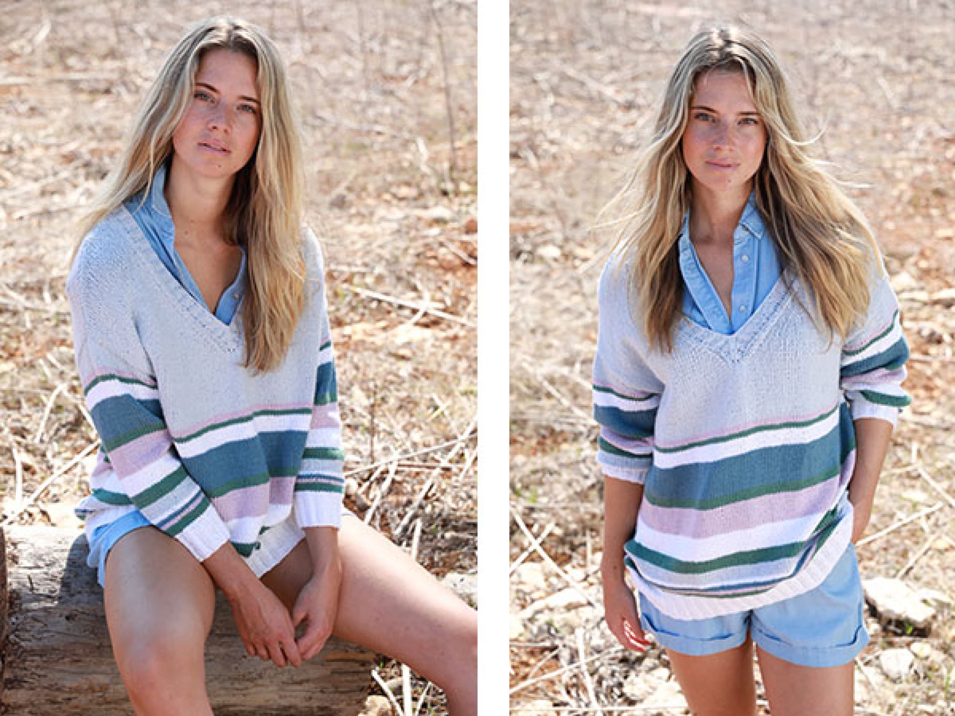 Model in Boyfriend-Sweater zum Nachstricken