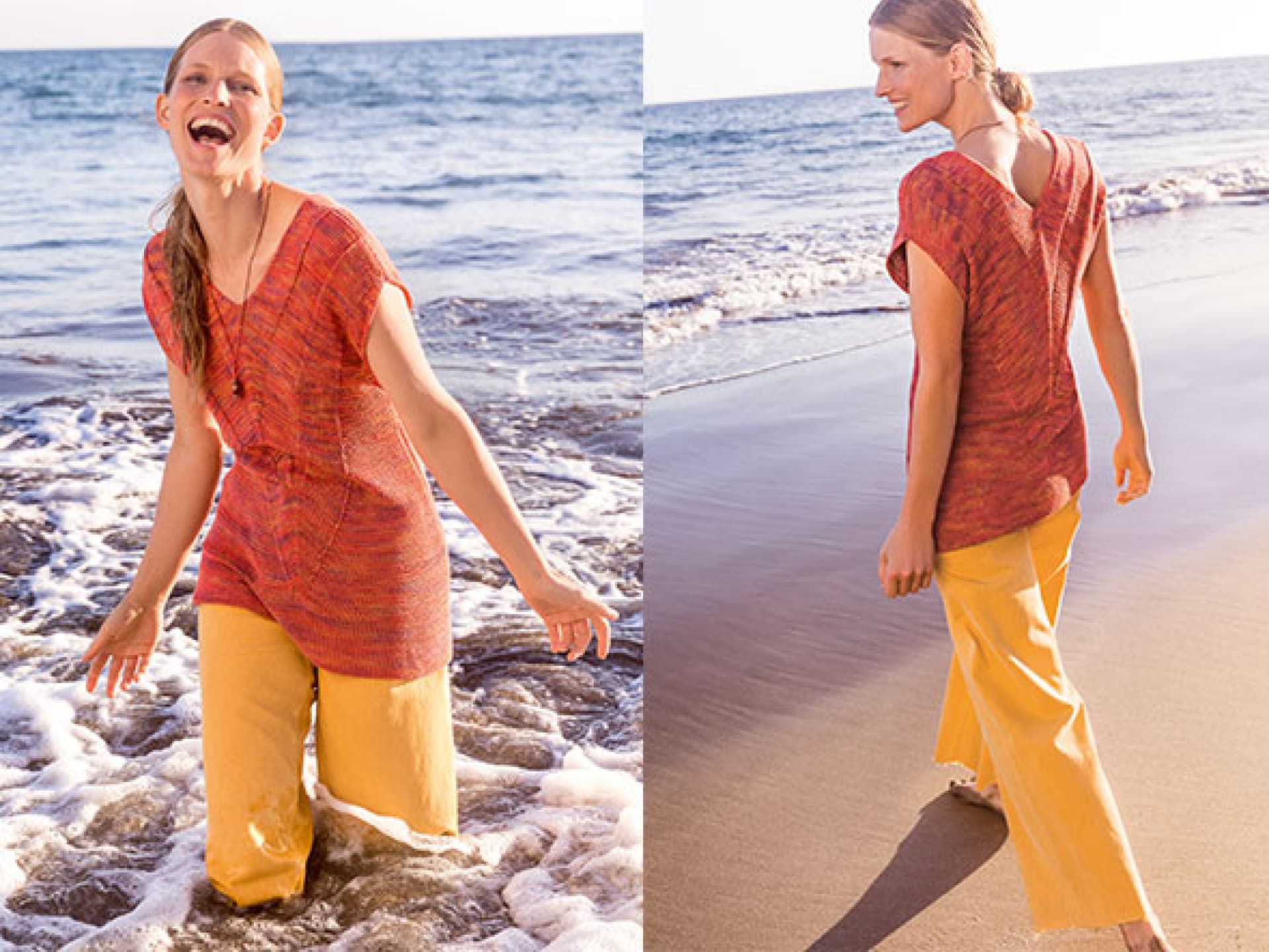 Stricken mit Leinen - Model in Shirt mit Rückenausschnitt von Lana Grossa