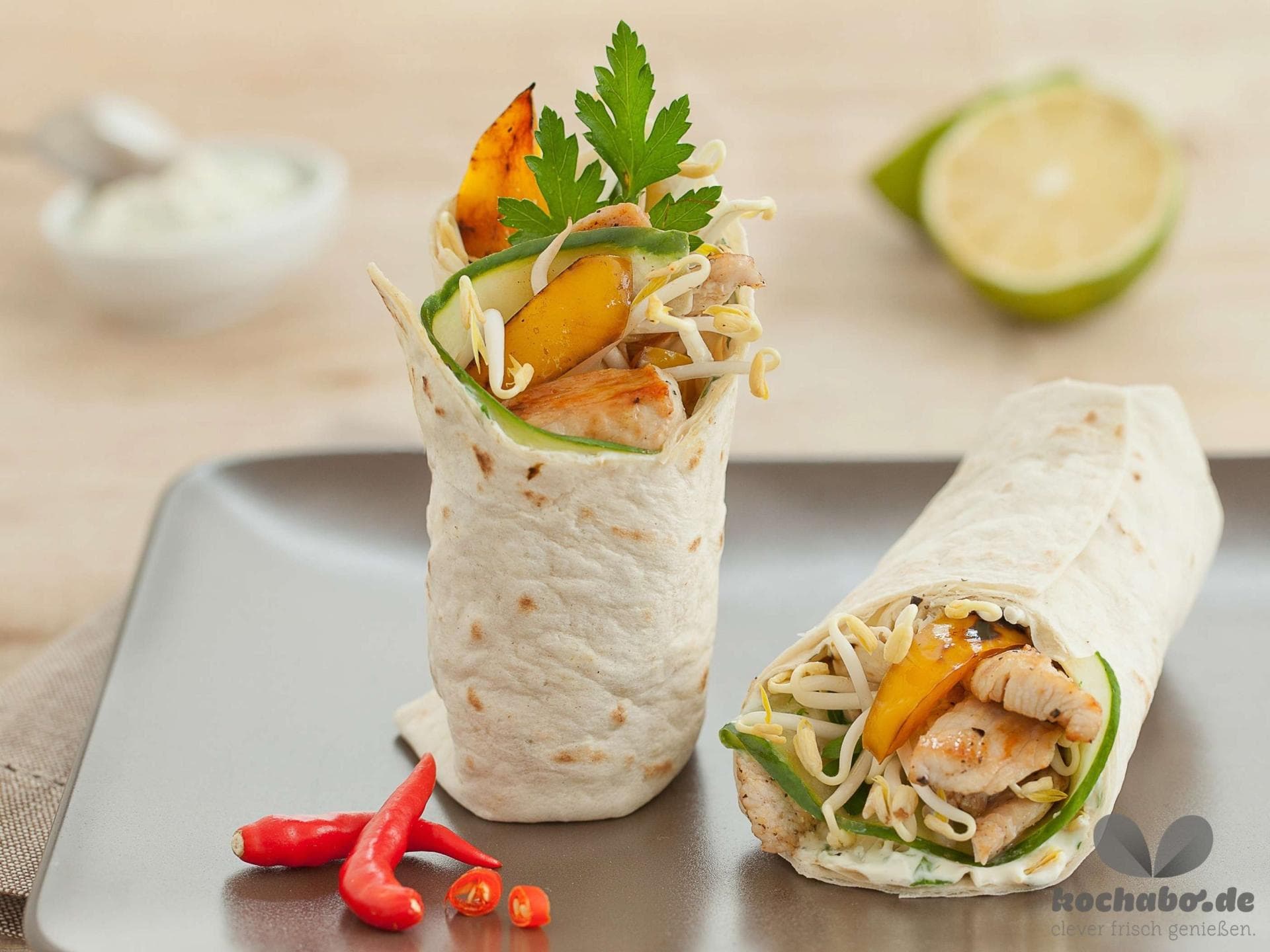 Paprika-Wraps mit Putenstreifen Paprika-Wraps
