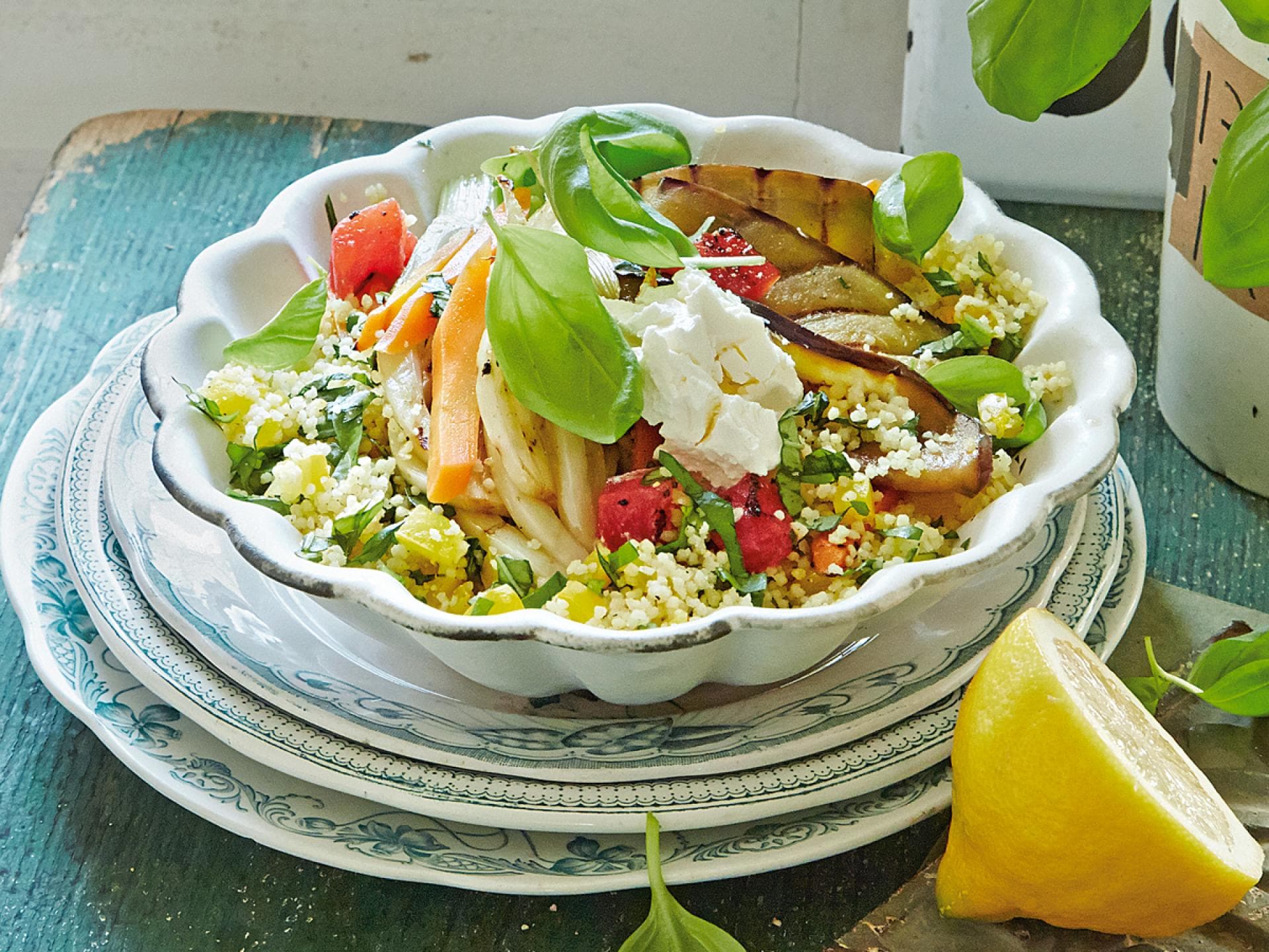 Basilikum Couscous mit Grillgemüse