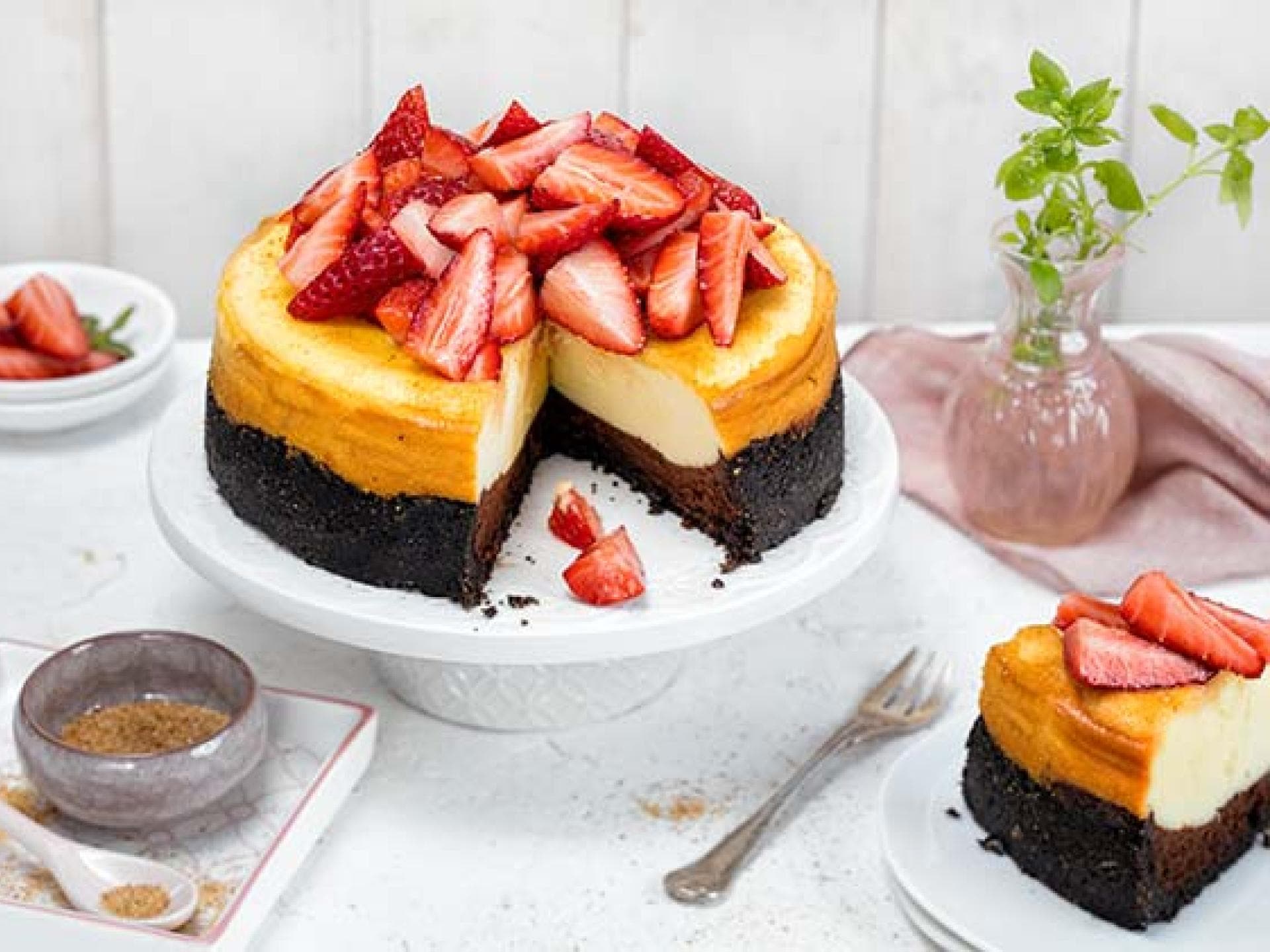 Erdbeerkuchen black withe zweifarbiger Cheesecake Erdbeerkuchen black withe zweifarbiger Cheesecake