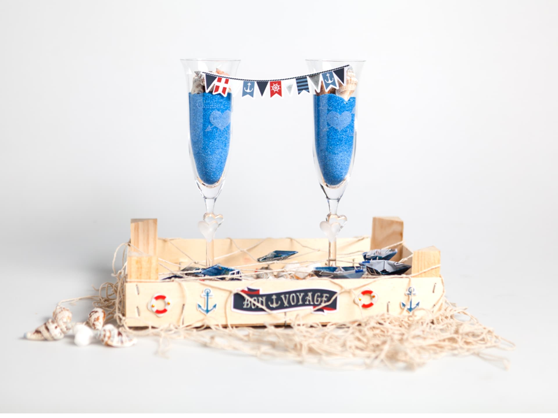 Maritime Geschenkbox mit Sektgläsern 