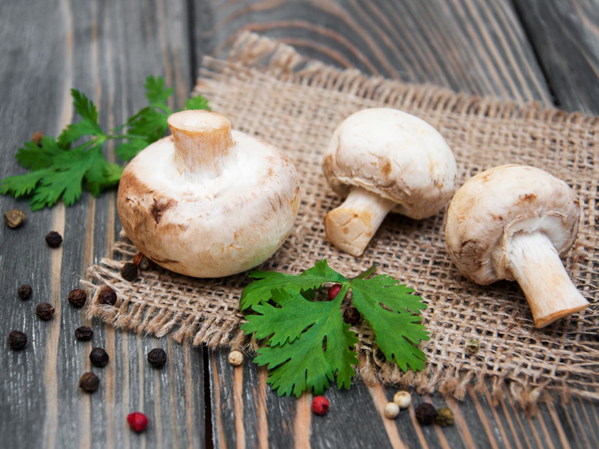 Rohe Champignons auf einem Brettchen