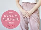 Frau hält sich die Hände vor den Schritt.