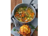 Gelbe Rüben-Suppe mit Kniala (Kartoffelsalat)