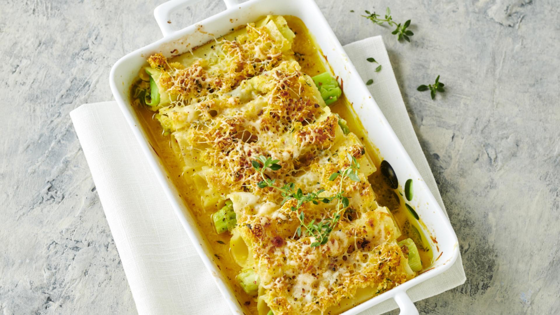 Vegetarisches Rezept: Gratinierte Porree-Cannelloni