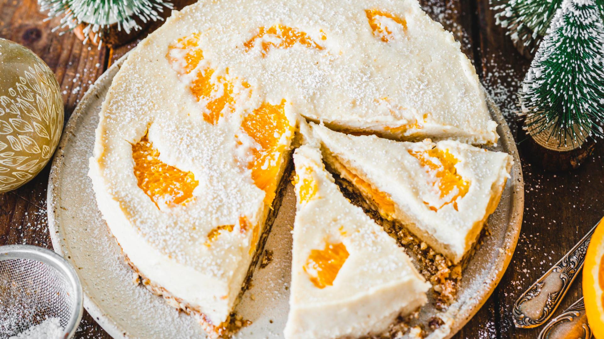 Veganer Käsekuchen mit Orangen