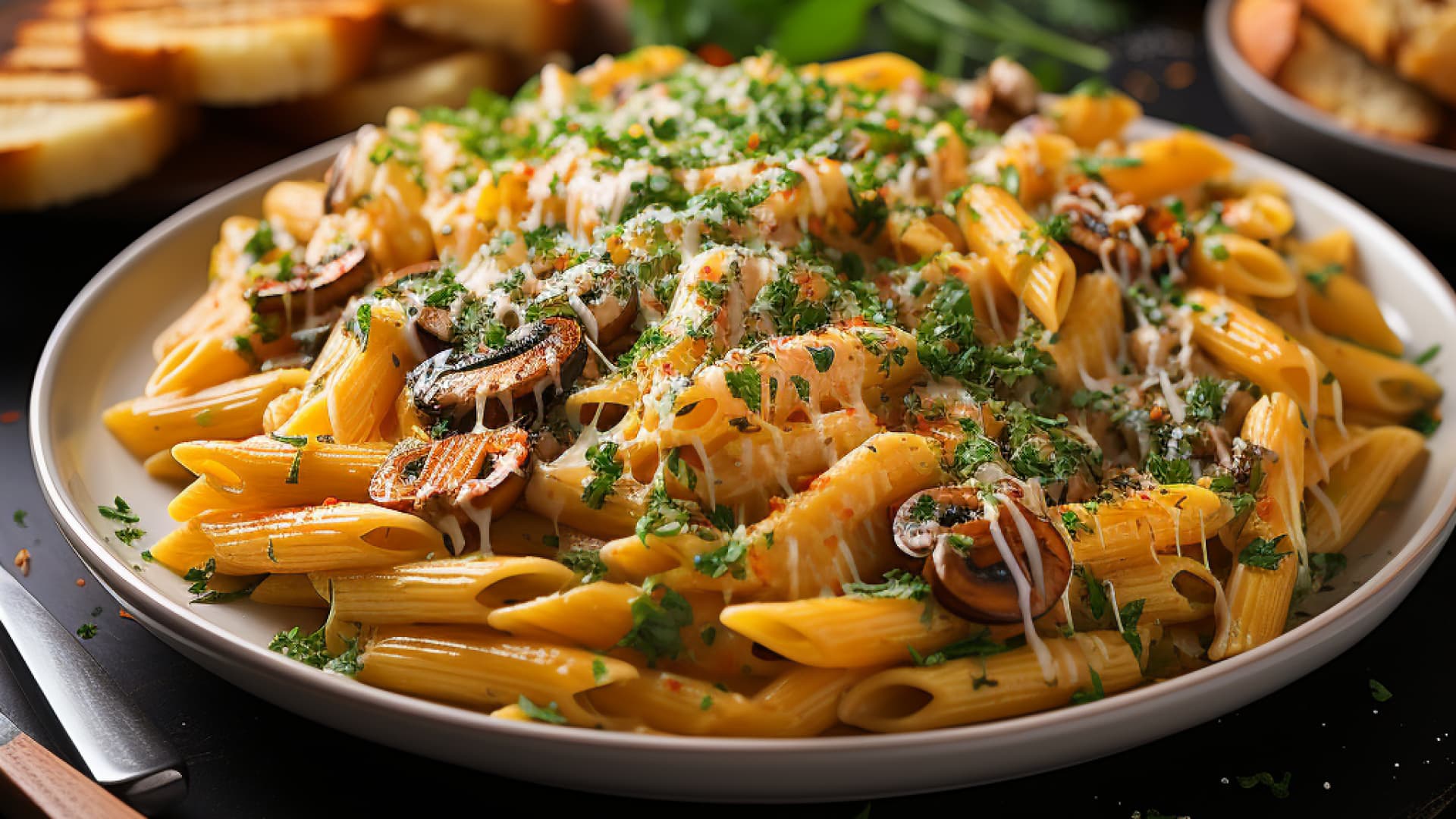 Cremige Kürbis-Pasta mit Pilzen: Einfaches Rezept