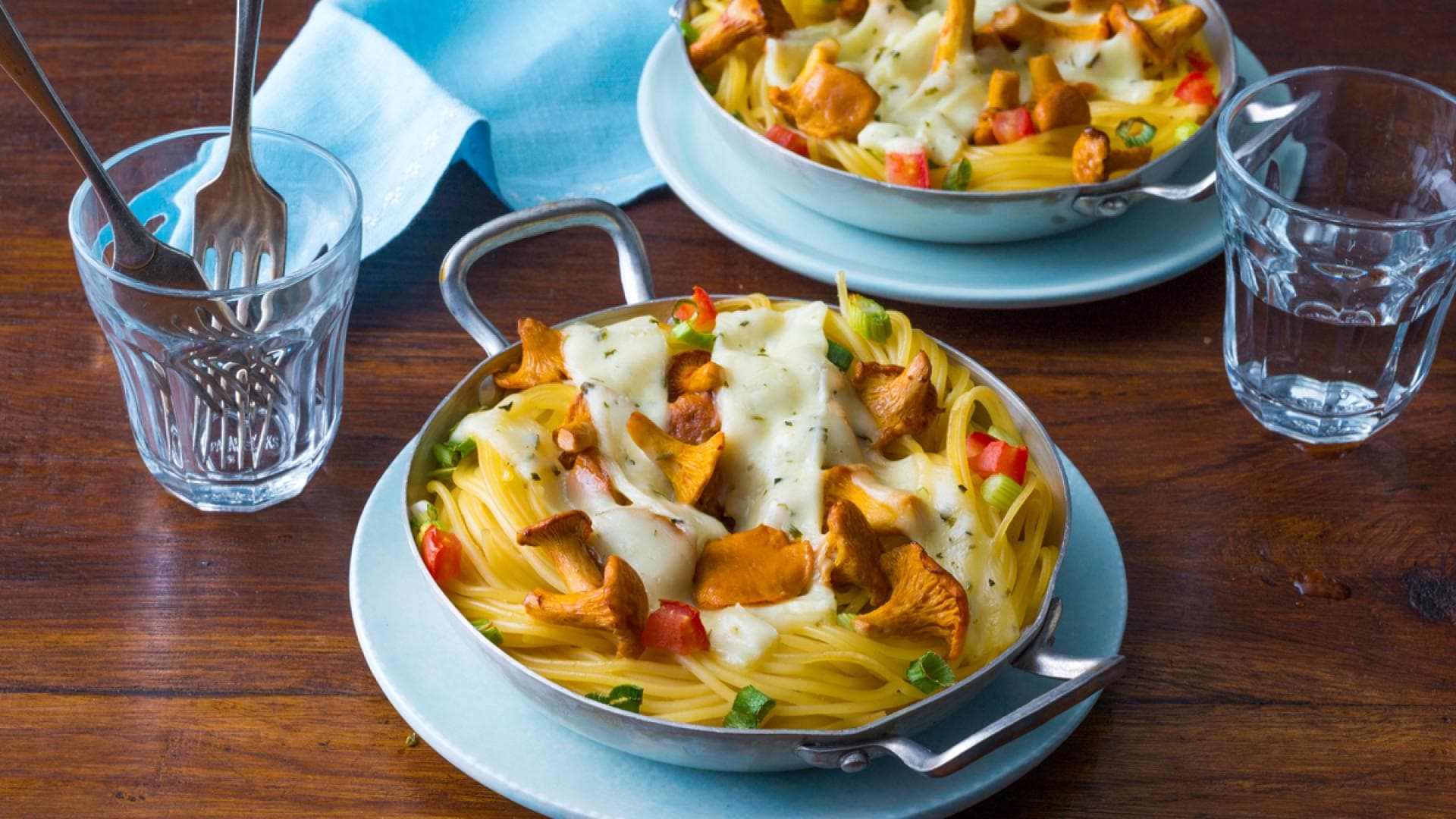 Gratinierte Spaghetti mit Pfifferlingen